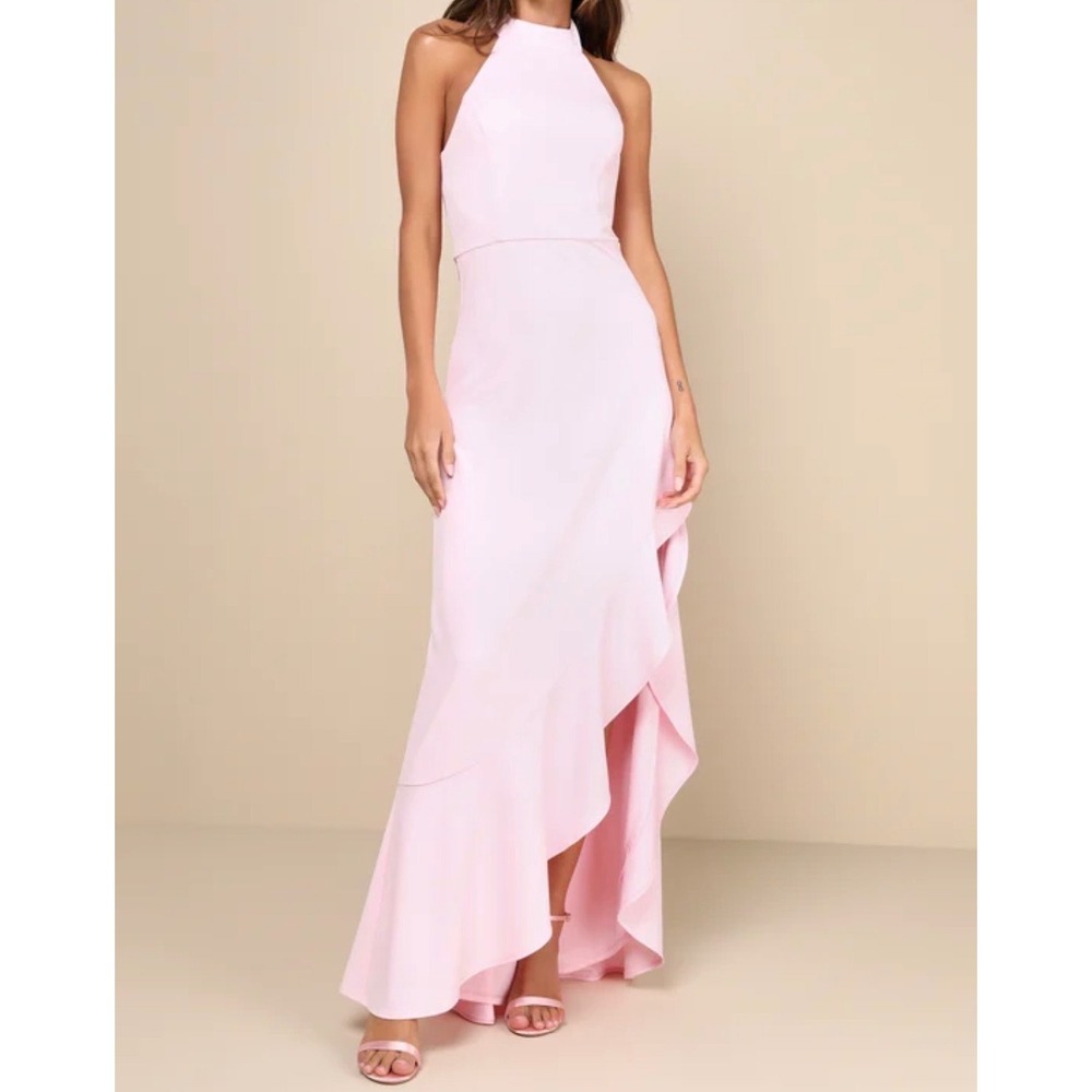 Lulus Majestic Perfection Light Pink High Neck Ruffle Maxi Dress Sleeveless XS